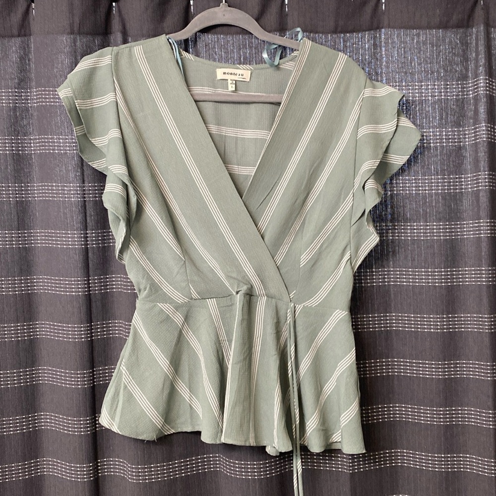 Green striped peplum top